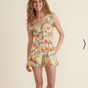 Marine layer Camila Romper in White Fruit Print